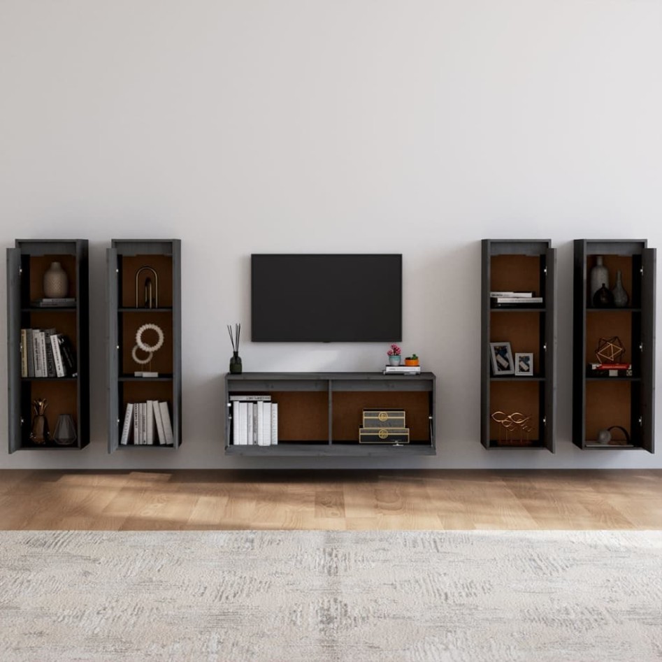 Muebles para TV 5 piezas madera maciza de pino