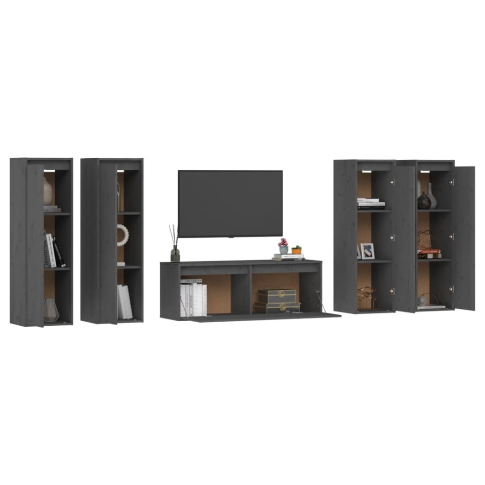Muebles para TV 5 piezas madera maciza de pino