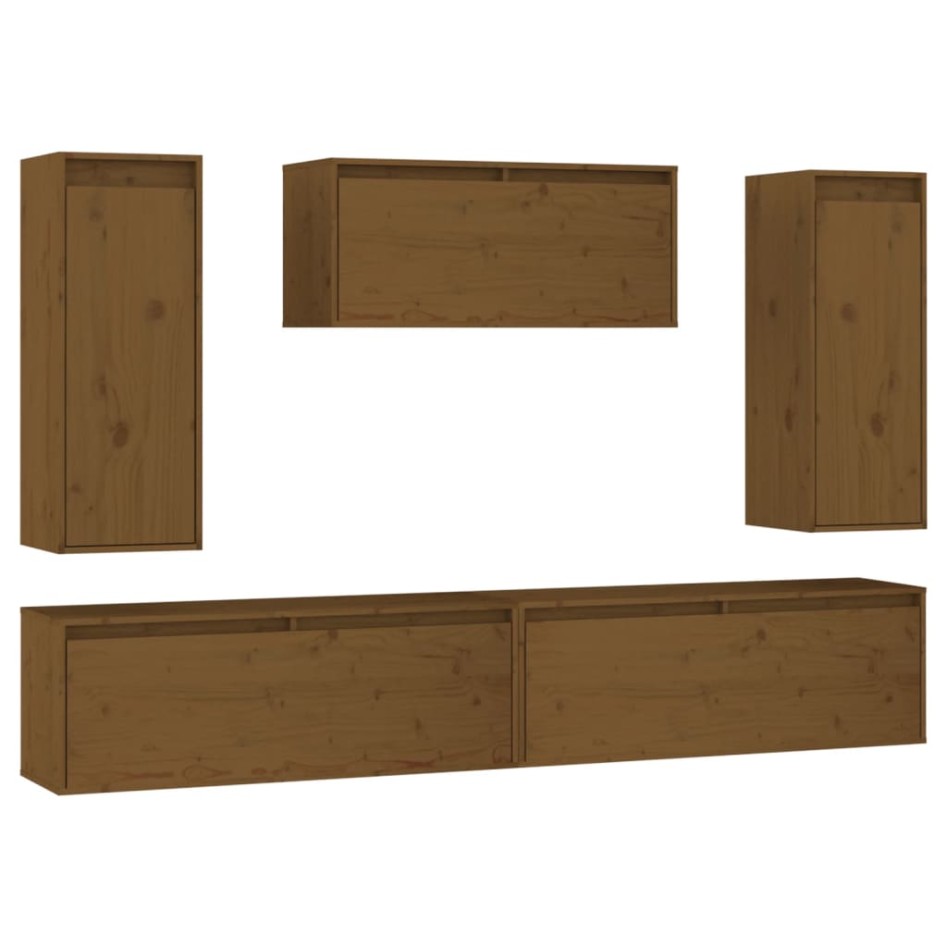 Muebles para TV 5 piezas madera maciza de pino marrón