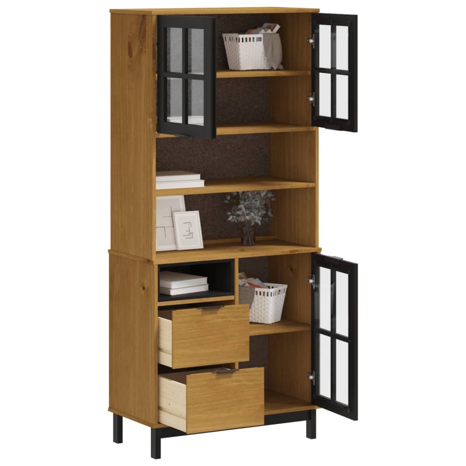 Aparador alto con puertas vidrio FLAM madera pino 80x40x180