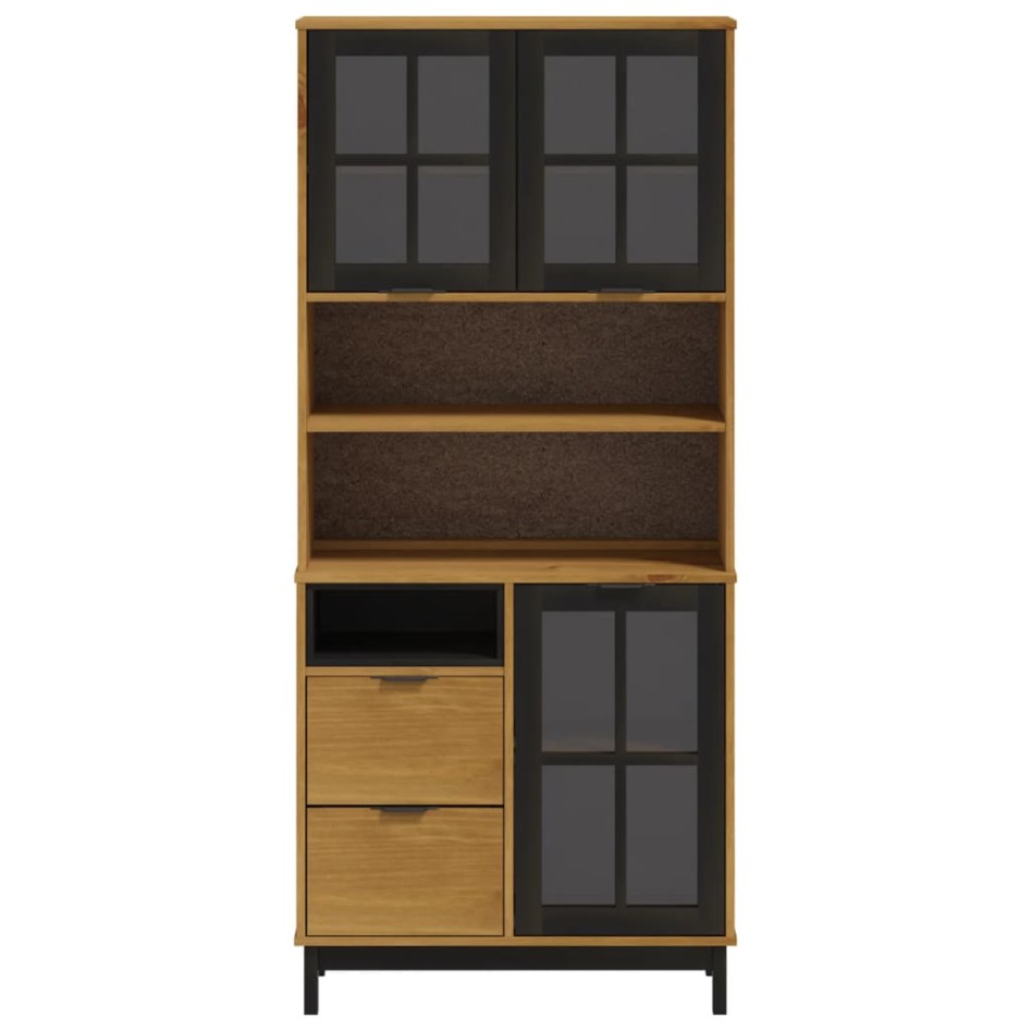 Aparador alto con puertas vidrio FLAM madera pino 80x40x180
