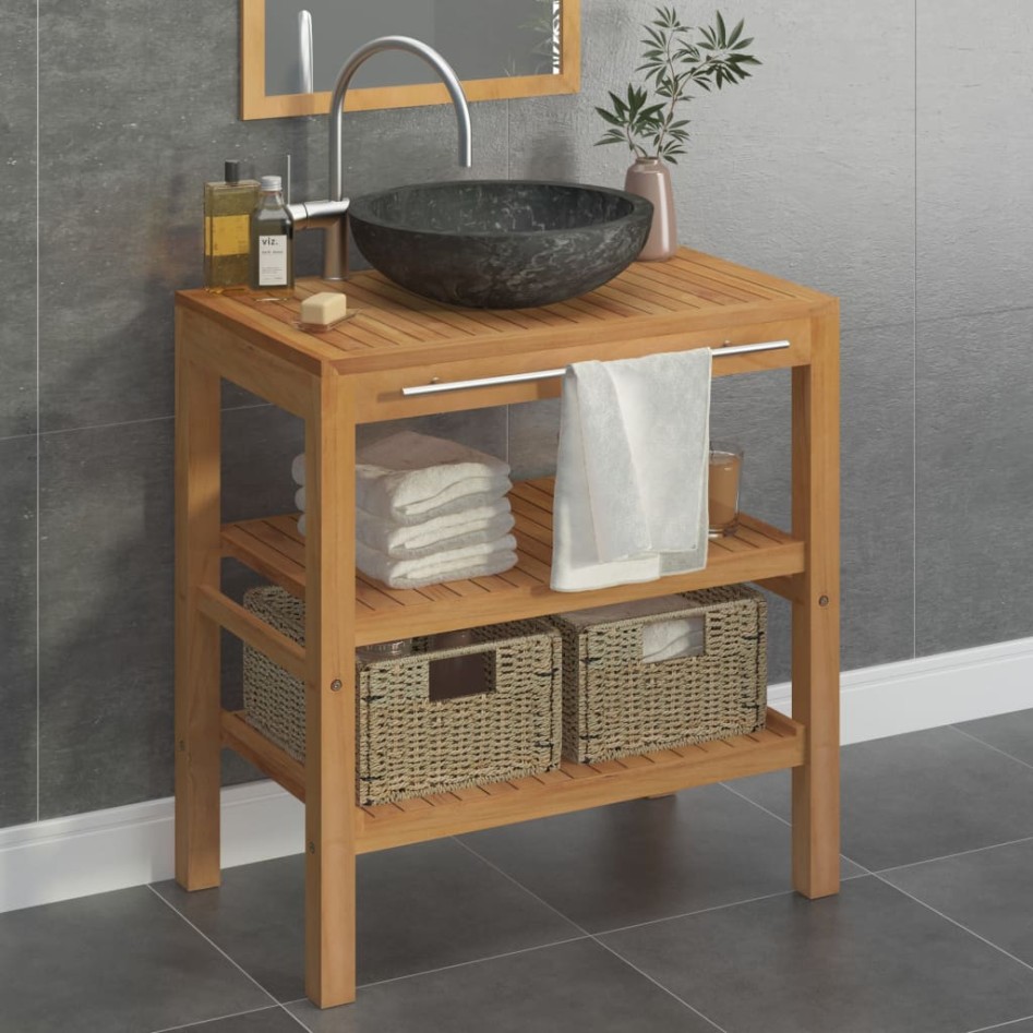 Mueble tocador madera teca maciza con lavabo de mármol