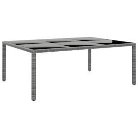 Mesa jardín vidrio templado ratán sintético gris 200x150x75