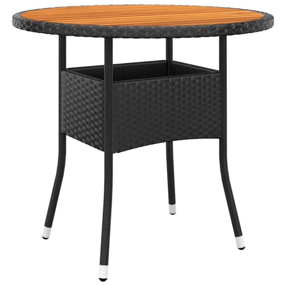 Mesa de jardín madera acacia y ratán sintético negro Ø80x75