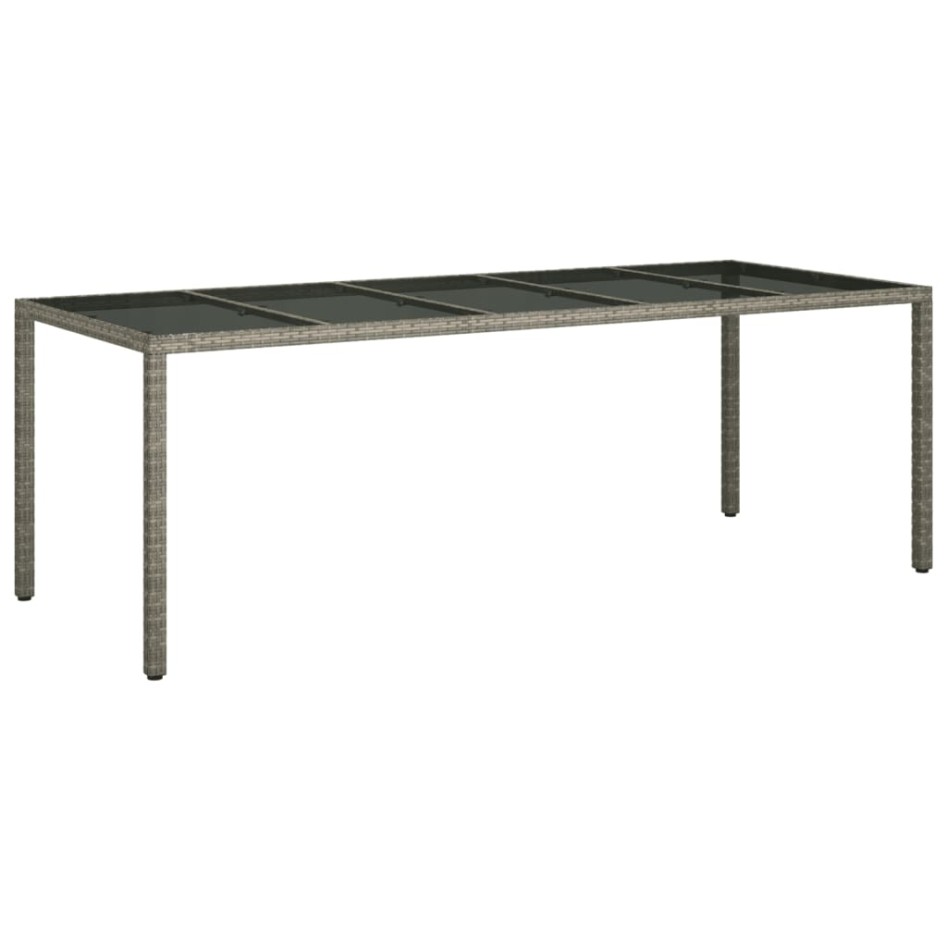 Mesa de jardín de vidrio templado ratán PE gris 250x100x75