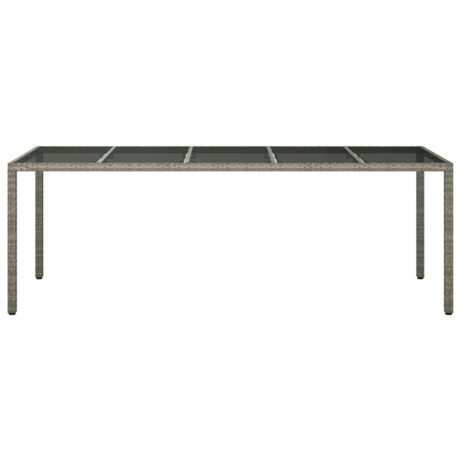 Mesa de jardín de vidrio templado ratán PE gris 250x100x75