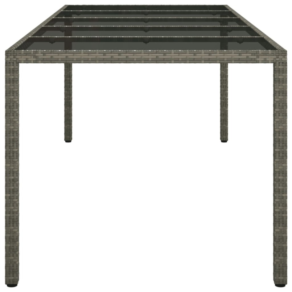 Mesa de jardín de vidrio templado ratán PE gris 250x100x75