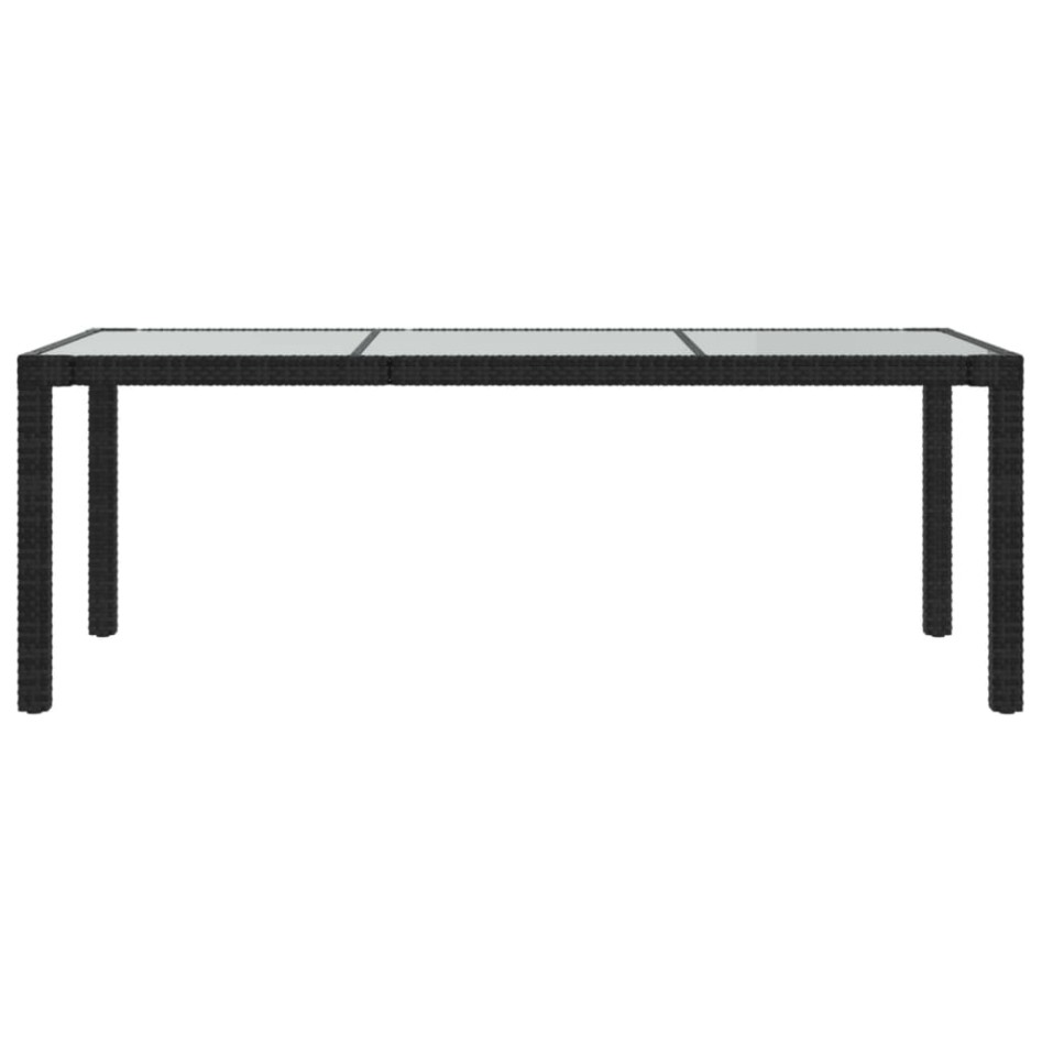 Mesa jardín vidrio templado ratán sintético negra 190x90x75