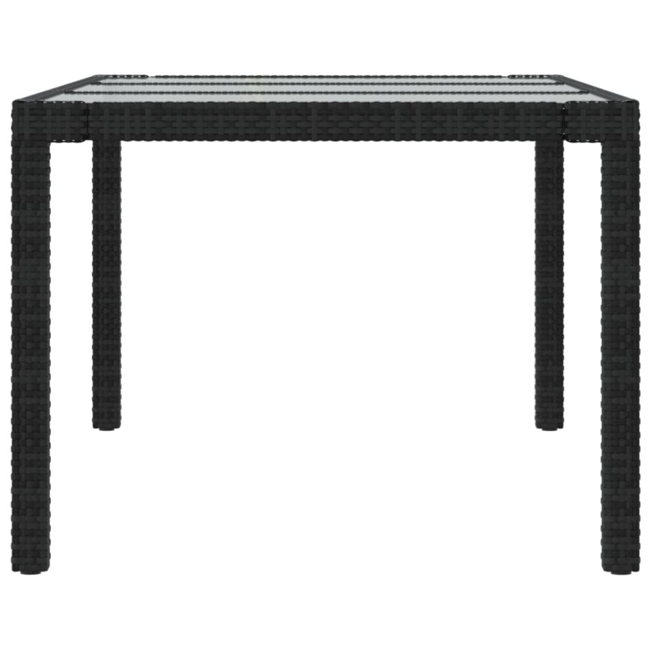Mesa jardín vidrio templado ratán sintético negra 190x90x75