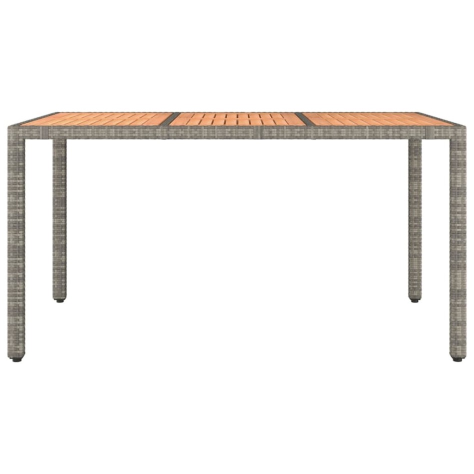 Mesa de jardín ratán PE gris y superficie madera maciza