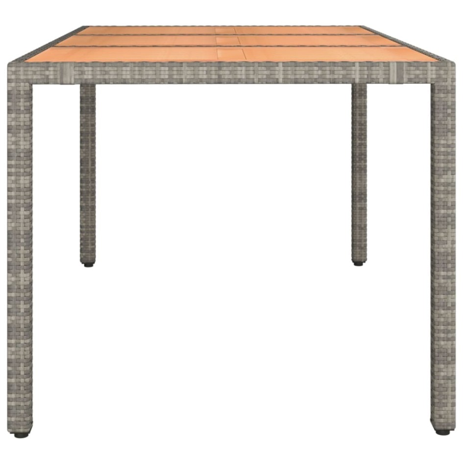 Mesa de jardín ratán PE gris y superficie madera maciza