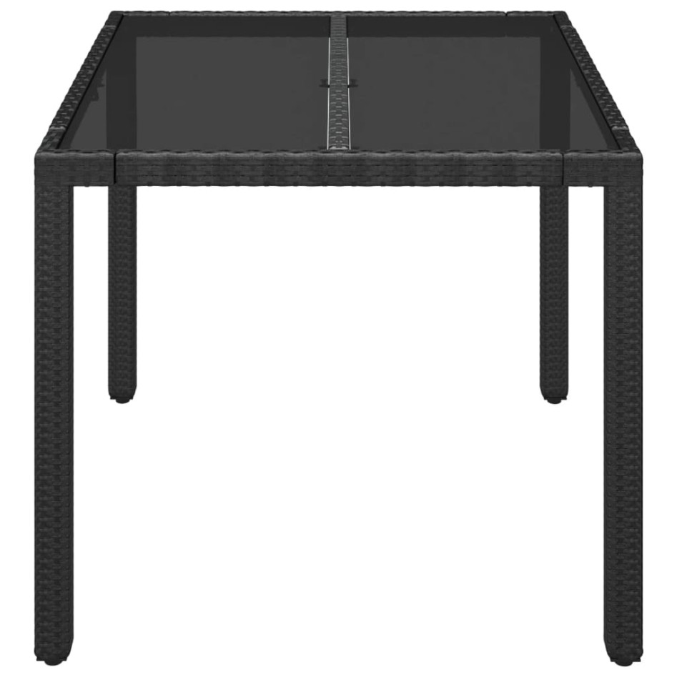 Mesa de jardín superficie de vidrio ratán PE negro 90x90x75