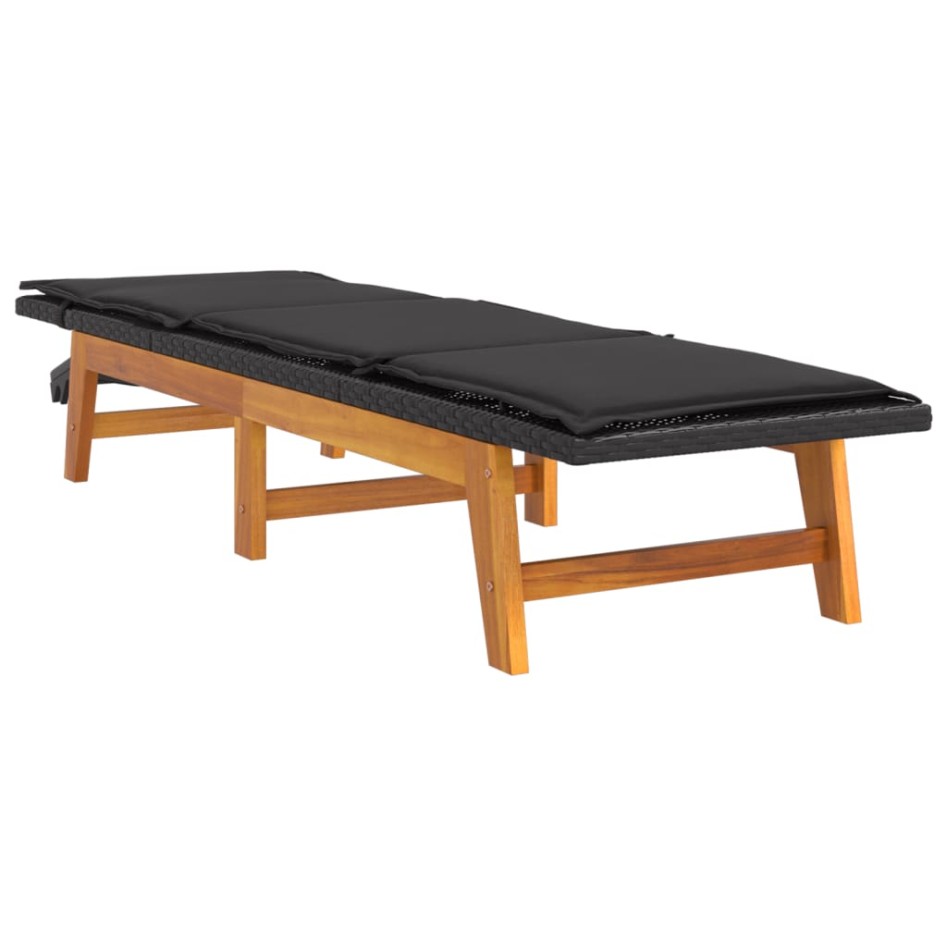 Tumbona con mesa ratán sintético y madera maciza de