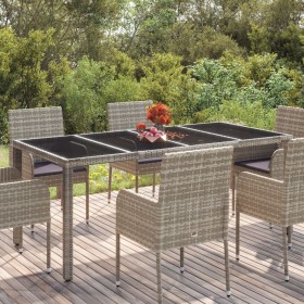 Mesa de jardín superficie de vidrio ratán PE gris 190x90x75