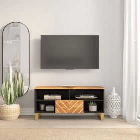 Mueble de TV madera maciza mango marrón y negro 100x33,5x46