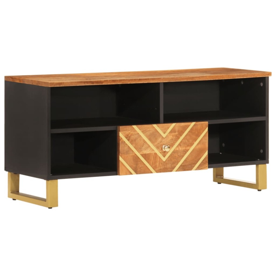 Mueble de TV madera maciza mango marrón y negro 100x33,5x46