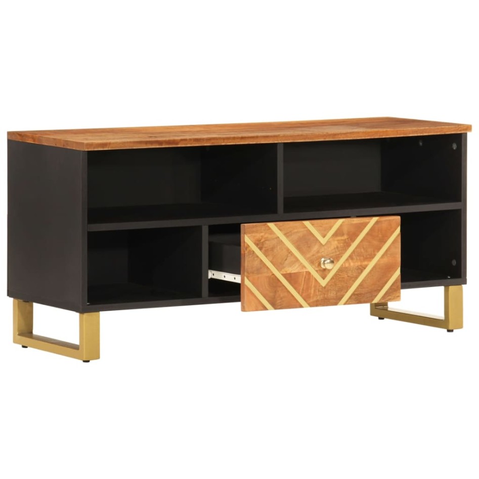 Mueble de TV madera maciza mango marrón y negro 100x33,5x46