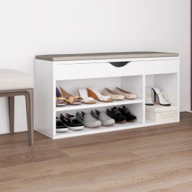 Banco zapatero con cojín madera ingeniería blanco 104x30x49