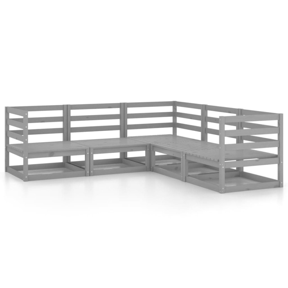 Muebles de jardín 5 piezas gris madera de pino