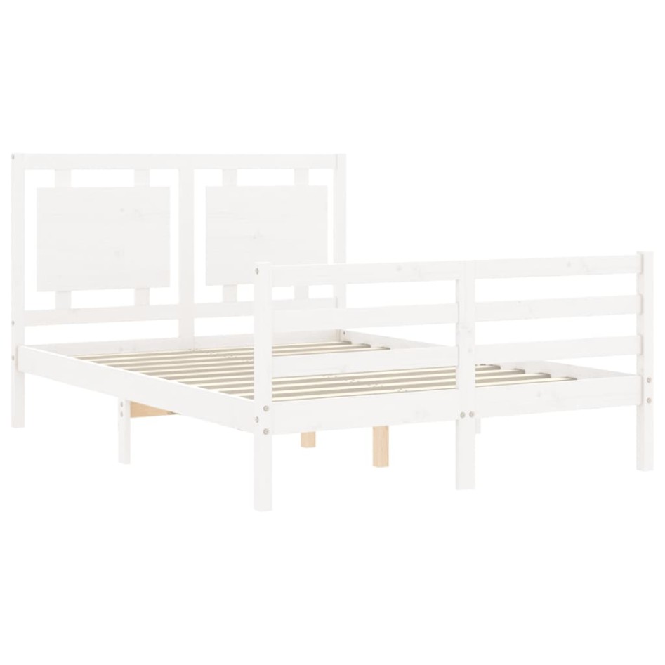Estructura de cama con cabecero madera maciza blanco 120x200