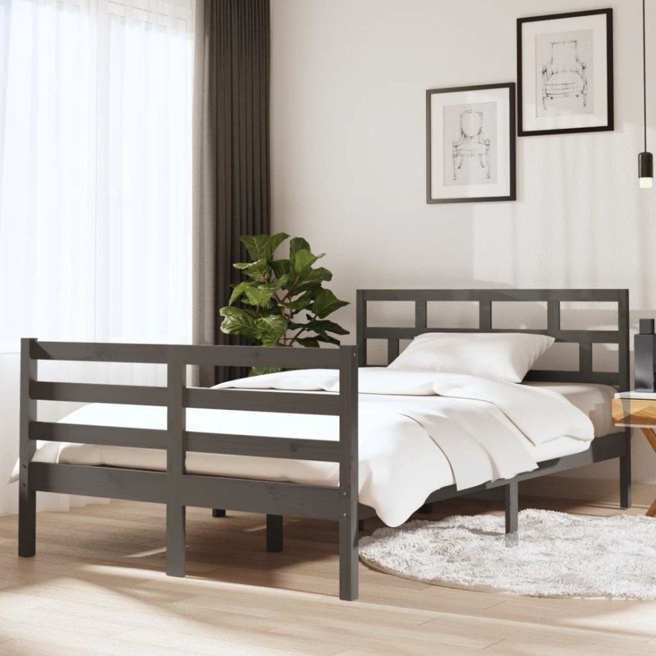 Estructura de cama doble madera maciza gris 135x190