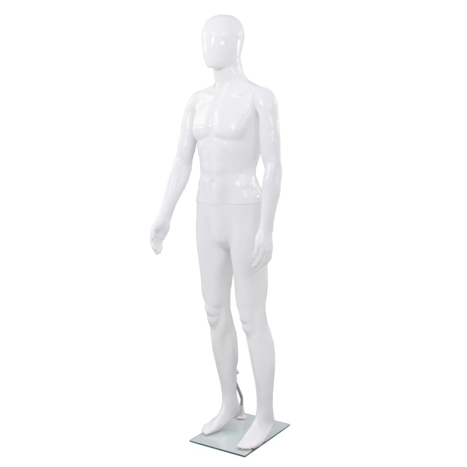Maniquí de hombre completo base vidrio blanco brillante 185
