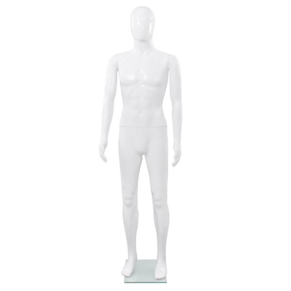 Maniquí de hombre completo base vidrio blanco brillante 185