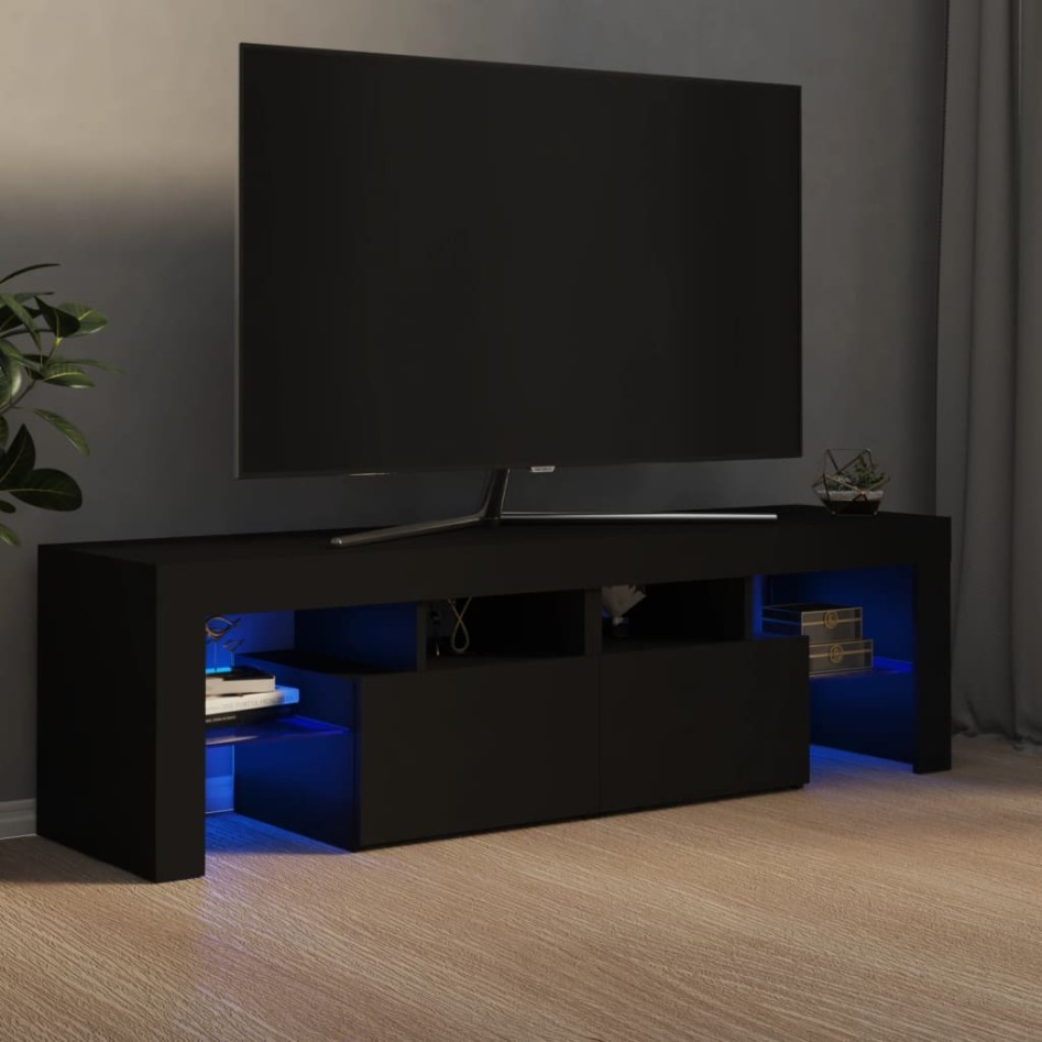 Mueble de TV con luces LED negro 140x36,5x40