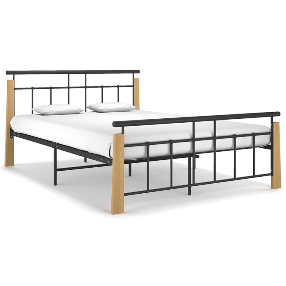 Estructura de cama metal y madera maciza de roble 140x200