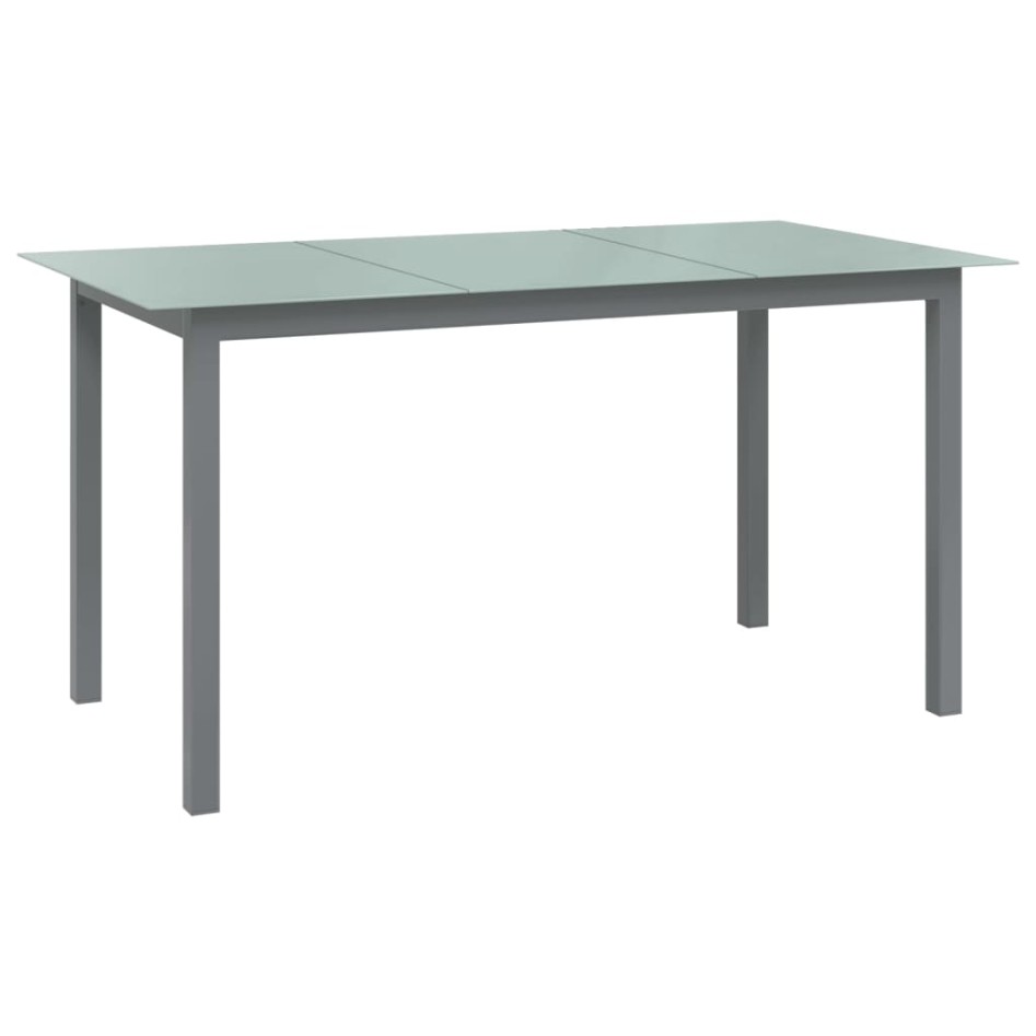Mesa de jardín de aluminio y vidrio gris claro 150x90x74