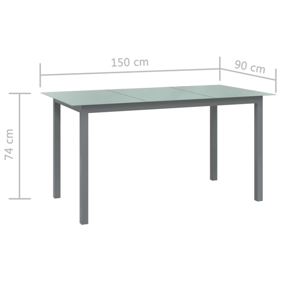 Mesa de jardín de aluminio y vidrio gris claro 150x90x74