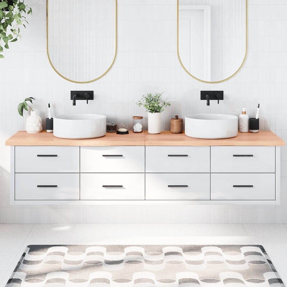 Encimera baño madera maciza tratada marrón claro