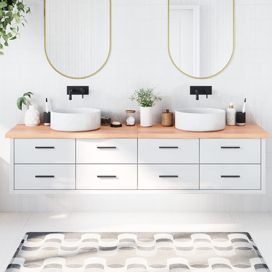 Encimera baño madera maciza tratada marrón claro