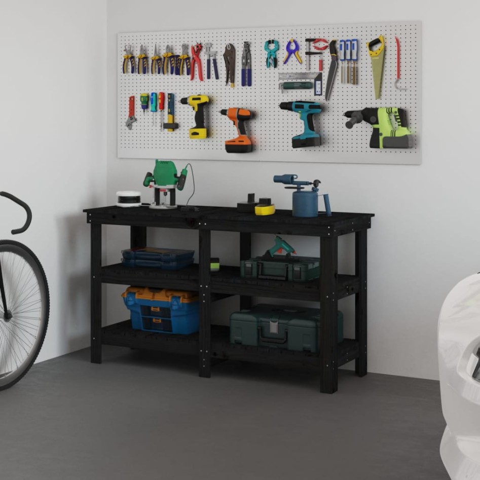 Banco de trabajo de madera maciza de pino negro 142,5x50x80