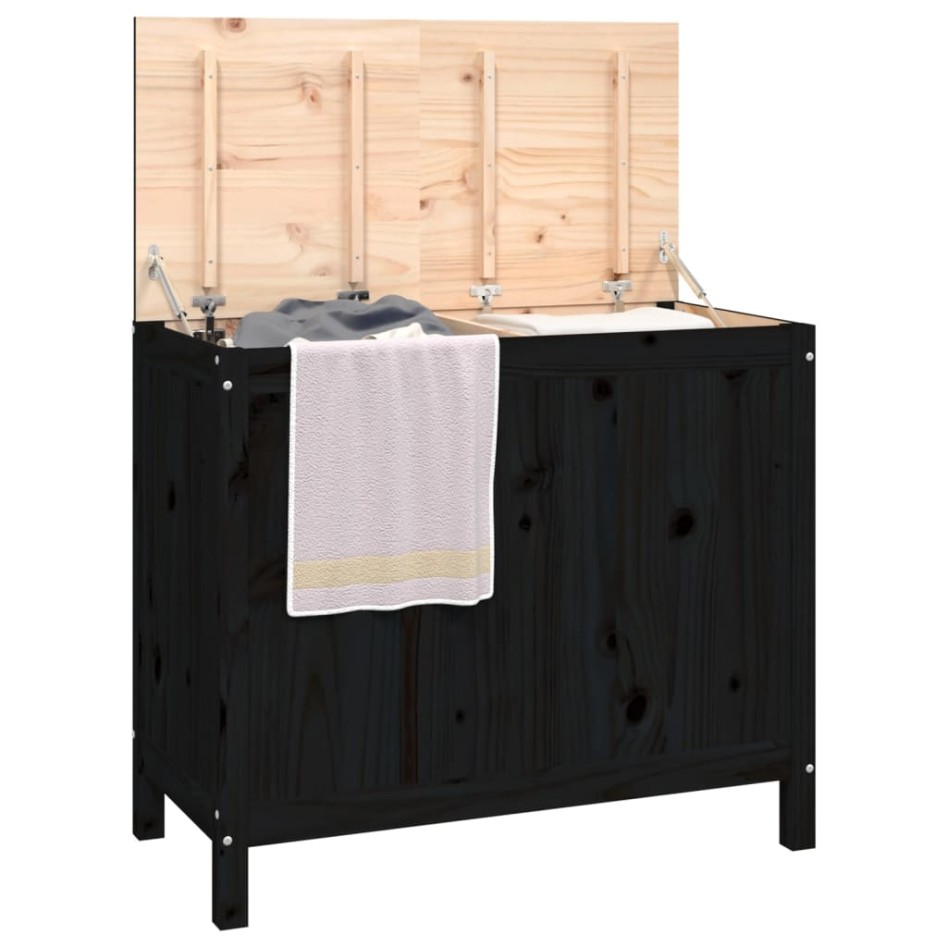Baúl para la colada madera maciza de pino negro 88,5x44x76