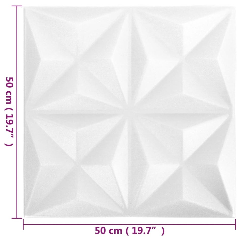 Paneles de pared 3D 48 unidades blanco origami 12 m² 50x50