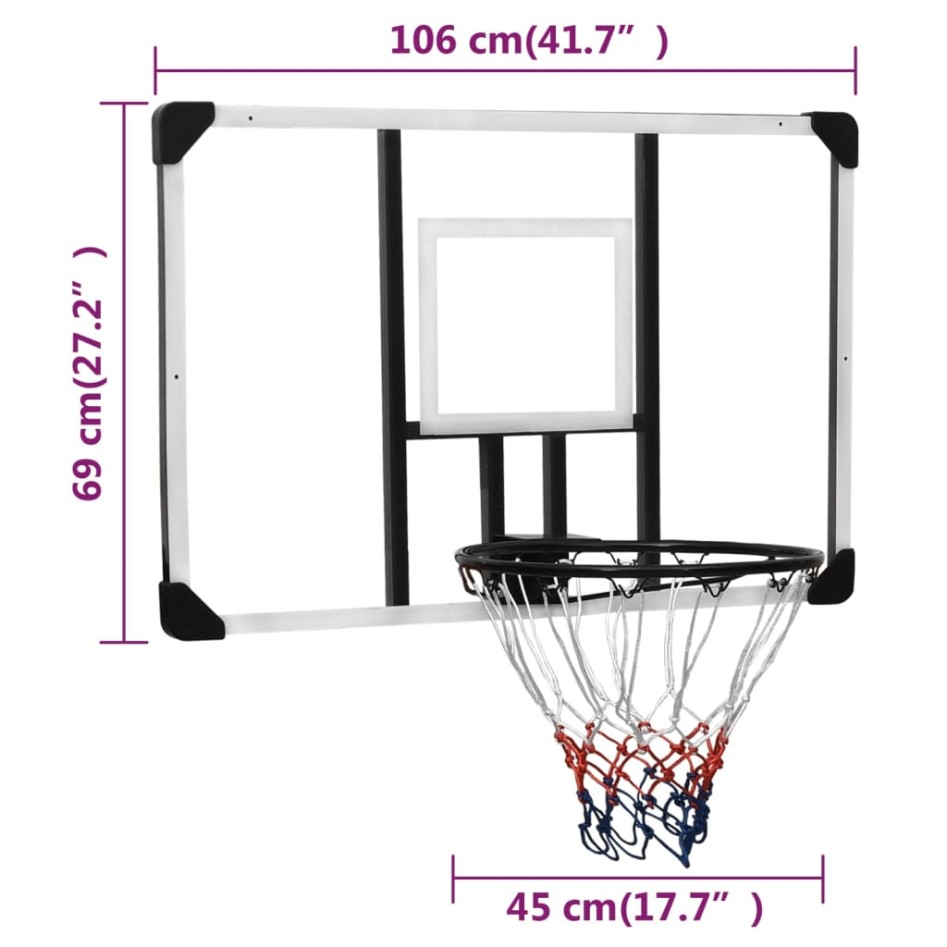 Tablero de baloncesto policarbonato transparente 106x69x3