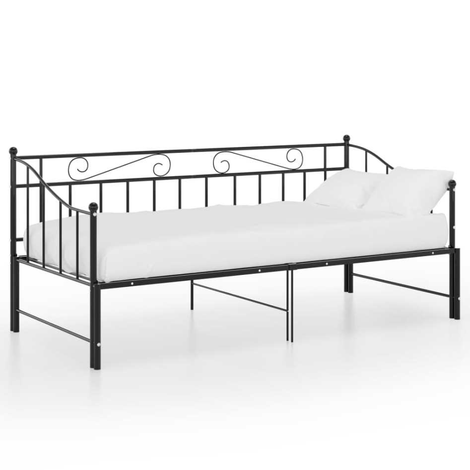 Estructura de sofá cama extraíble de metal negro 90x200