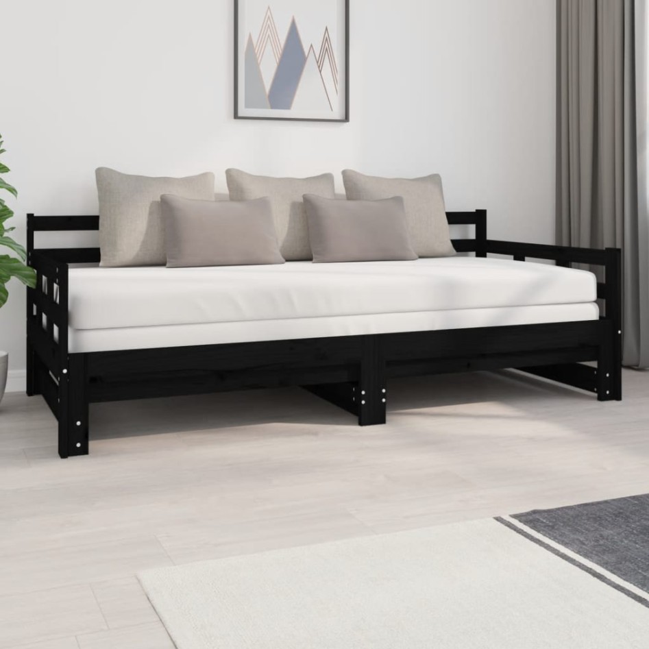 Sofá cama extraíble madera maciza de pino negro 2x(90x200)