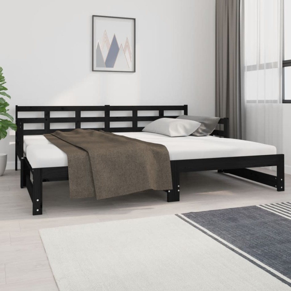 Sofá cama extraíble madera maciza de pino negro 2x(90x200)