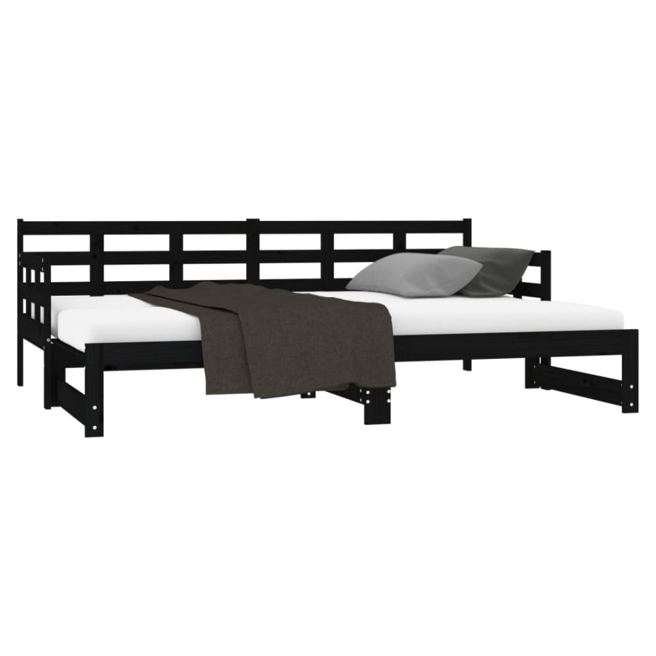 Sofá cama extraíble madera maciza de pino negro 2x(90x200)