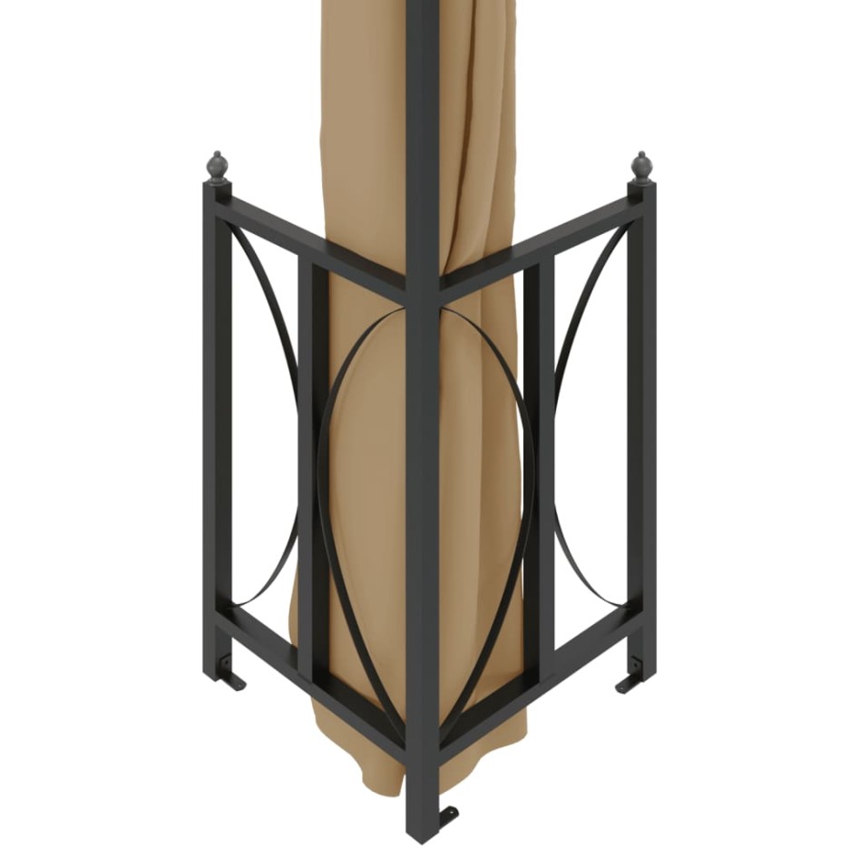 Cenador con paredes laterales y techos dobles gris taupe 3x3