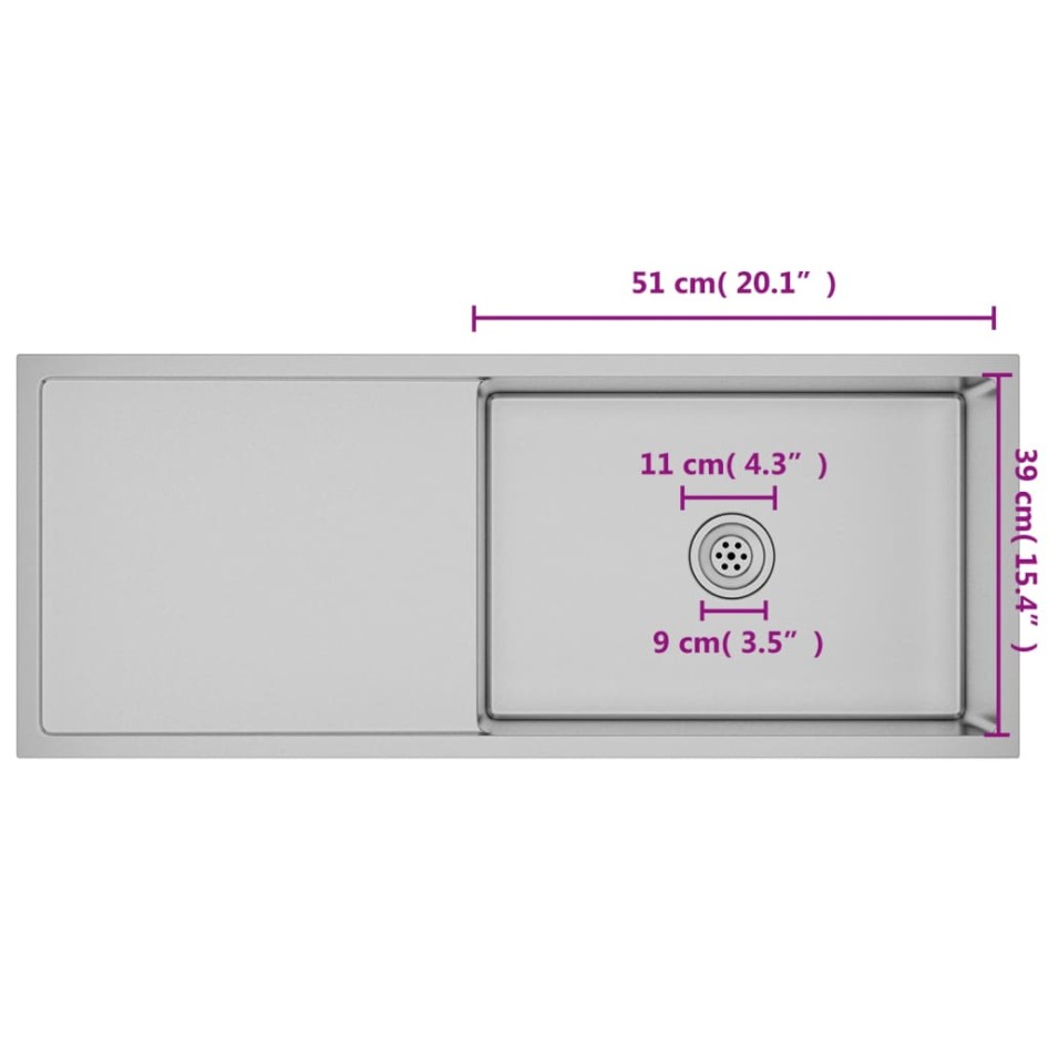 Fregadero de cocina hecho a mano de acero