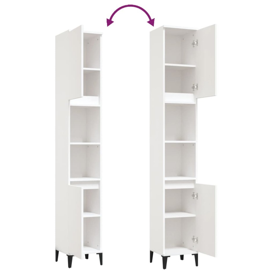 Armario de baño madera contrachapada blanco 30x30x190