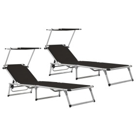 Tumbonas plegables con toldo 2 uds aluminio y textilene