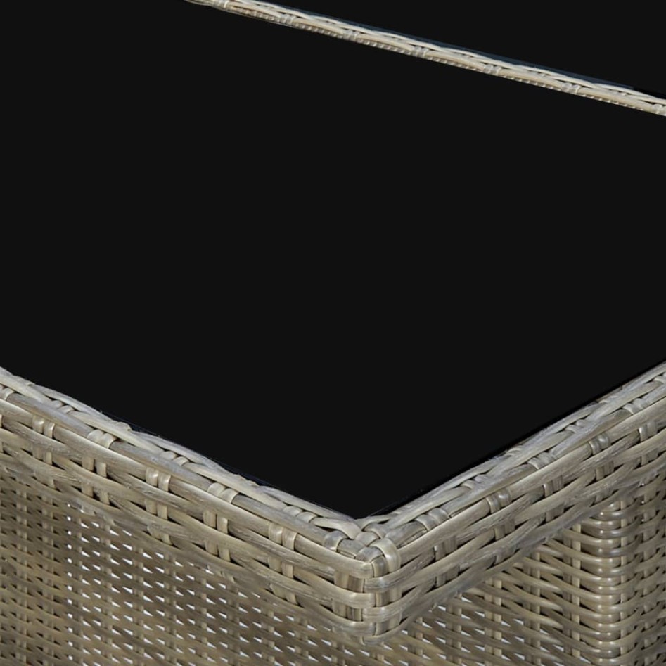 Mesa de jardín de ratán sintético marrón y vidrio