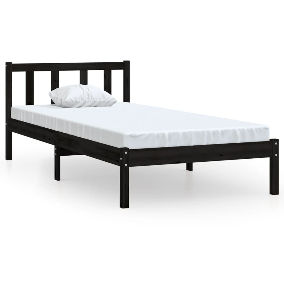 Estructura de cama madera maciza pino individual negro