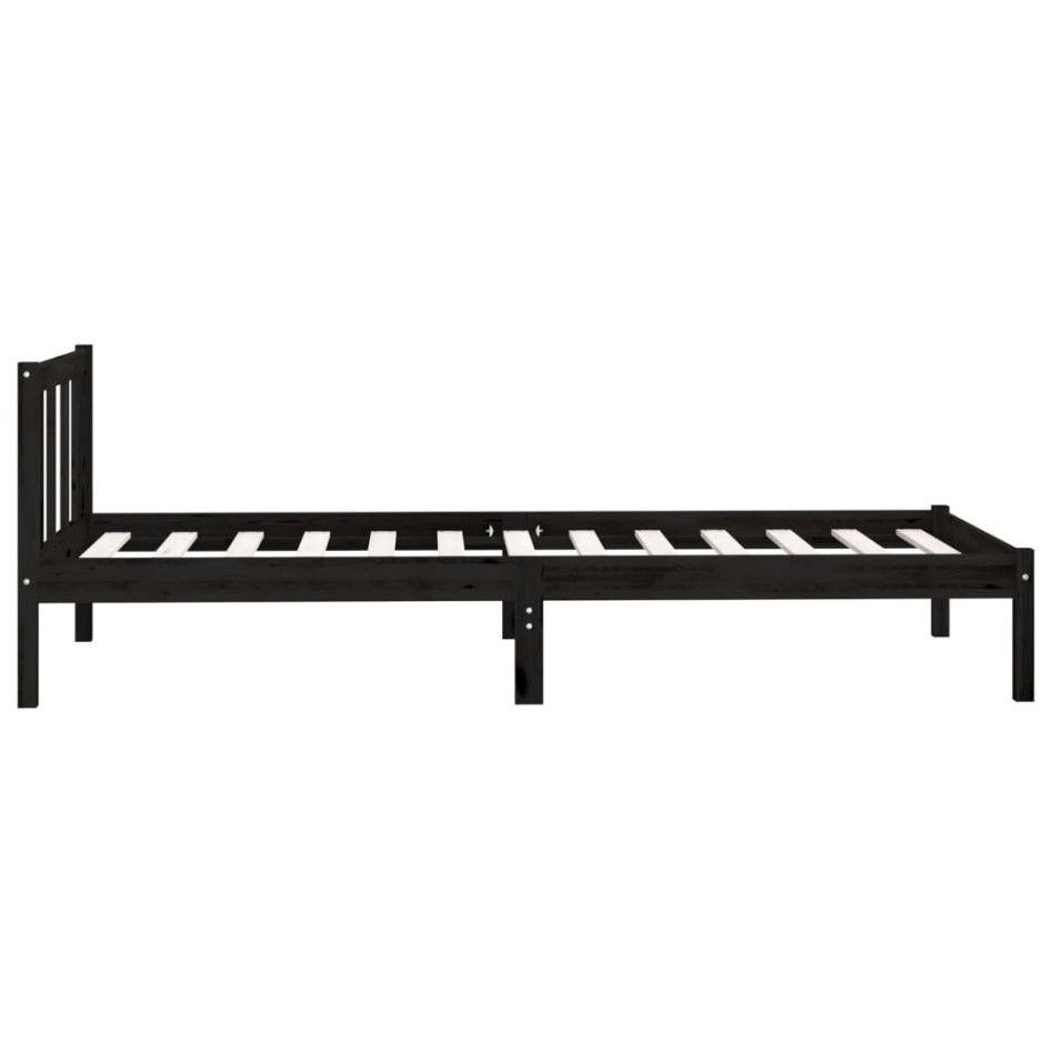 Estructura de cama madera maciza pino individual negro