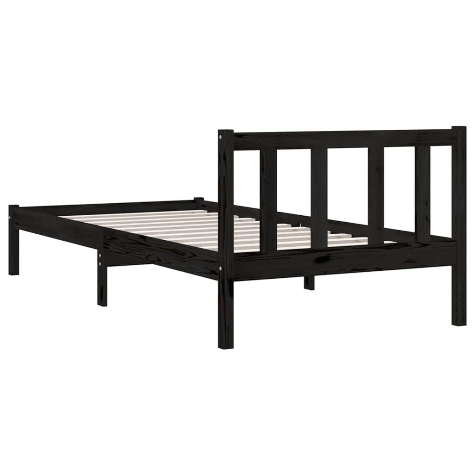 Estructura de cama madera maciza pino individual negro