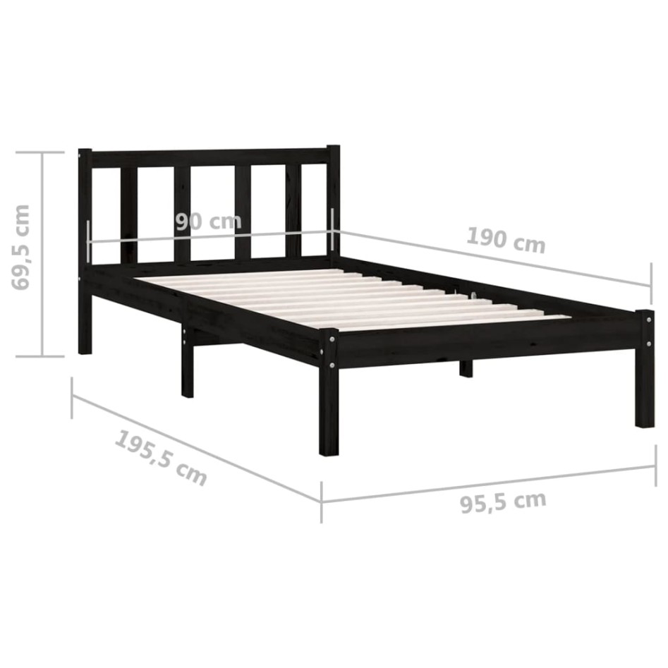 Estructura de cama madera maciza pino individual negro